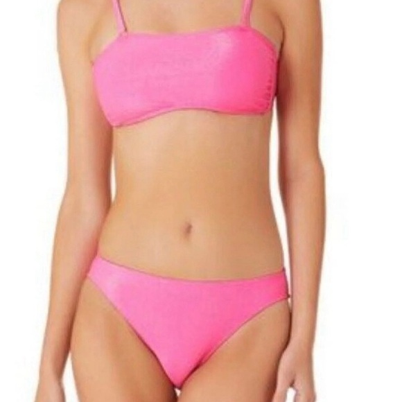 NWT California Waves Juniors' Women's Pink Metallic Shine Bandeau Bikini Top - Picture 8 of 9